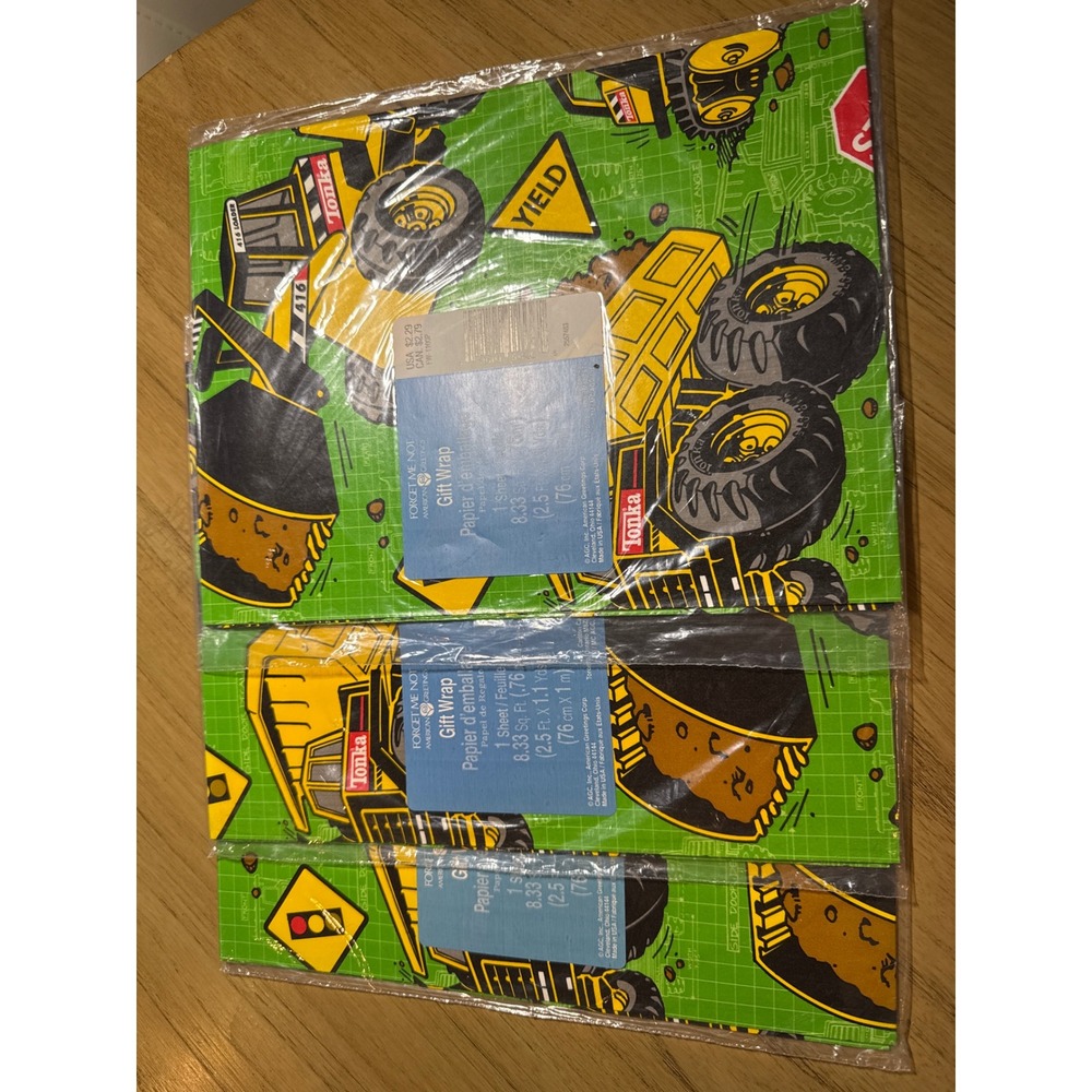 Vintage Tonka Truck Gift Wrap 3 Sheets/PCK American Greetings Construction Green